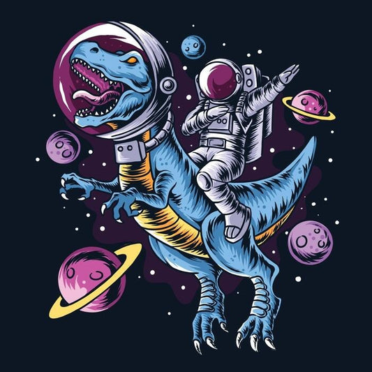 Astronaut Riding Dinosaur T-shirt (White)
