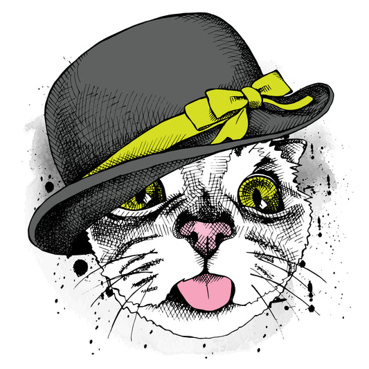 Whimsical Cat In Hat T-shirt (White)