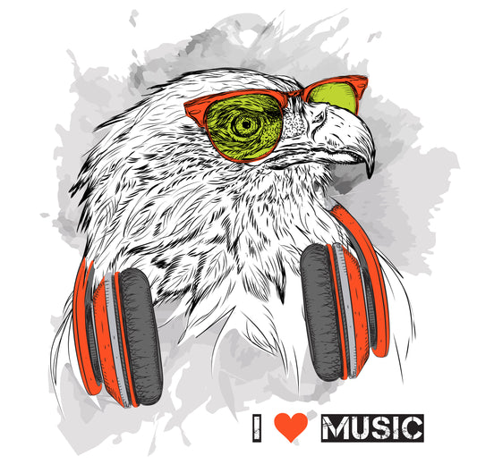 Eagle With Headphones Tee (White)