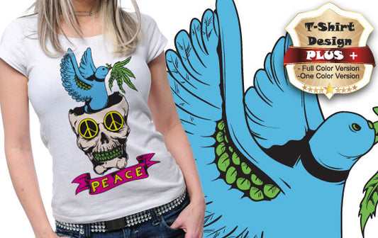 Peaceful Skull And Bird T-shirt (White)