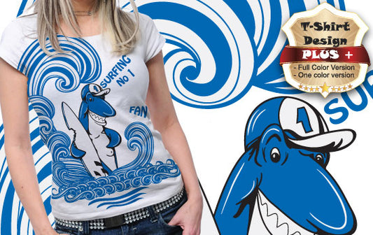 Surfing Shark Graphic Tee (Black)