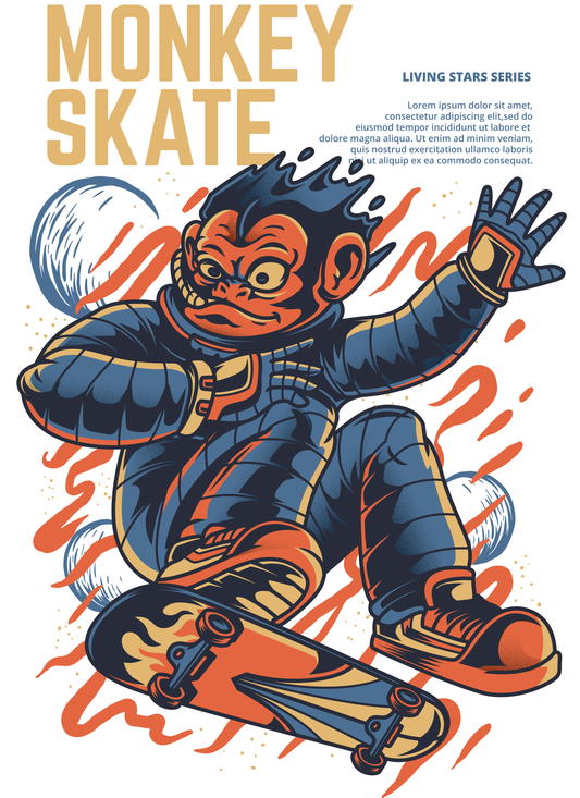 Skateboarding Monkey Graphic Tee (White)