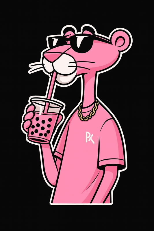 Cool Pink Cat Boba Tee (Black)