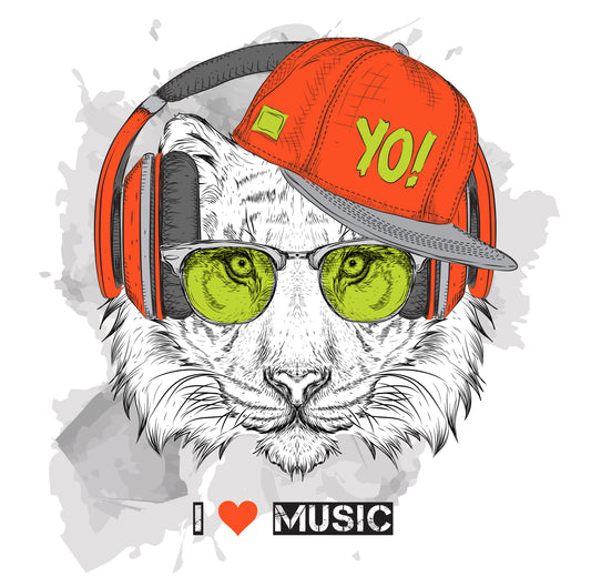 Tiger With Headphones Tee (White)