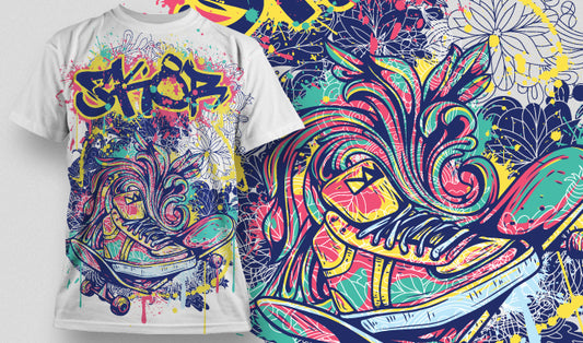 Vibrant Artistic Skateboard T-shirt (Black)