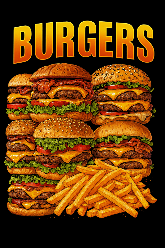 Stacked Burgers And Fries Tee (Black)