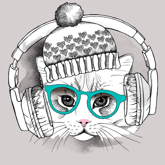 Cool Cat In Headphones (Black)
