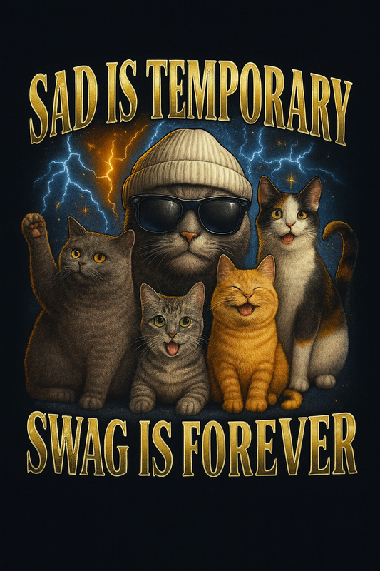 Sad Is Temporary Swag Is Forever Cats Tee (Black)