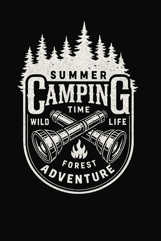 Summer Camping Forest Adventure Flashlight Tee (Black)