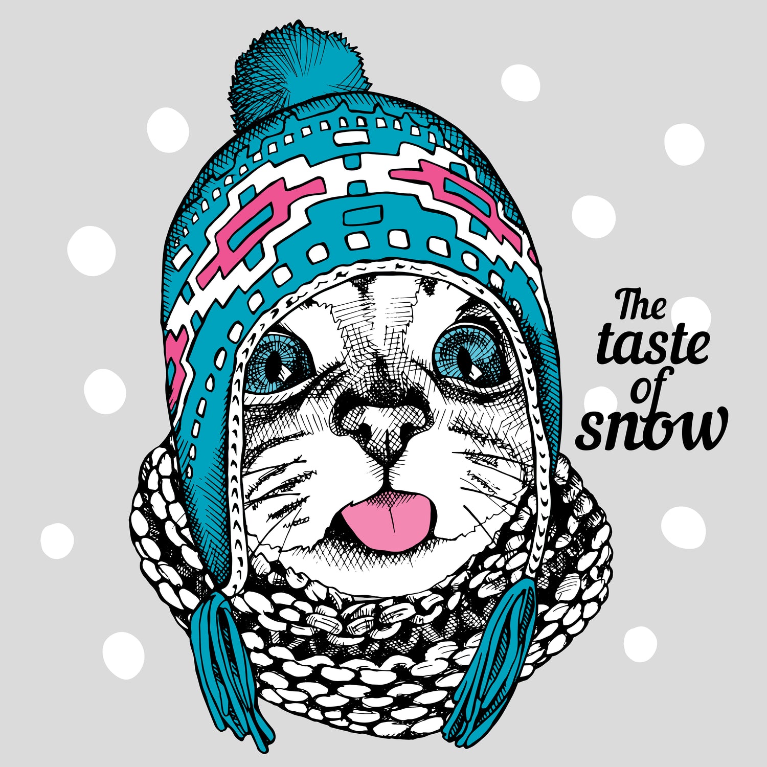 Whimsical Cat Winter T-shirt (Black)