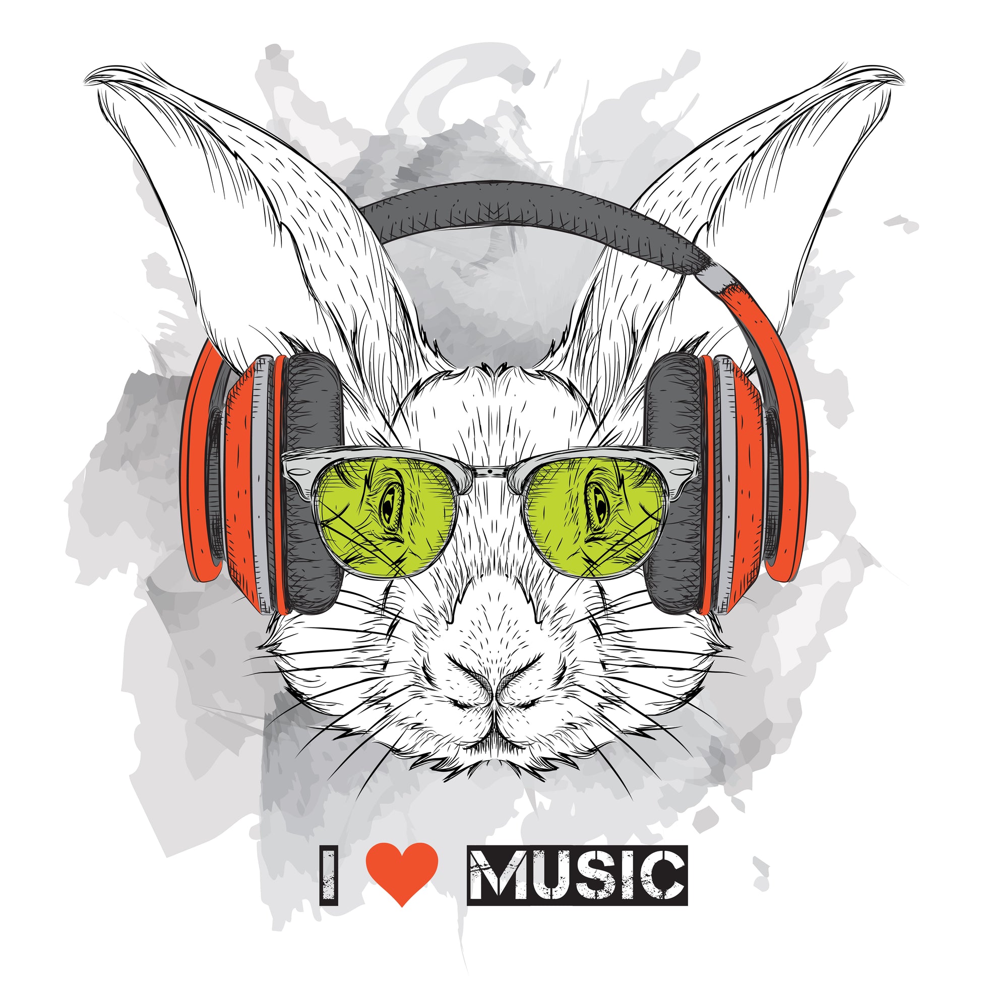 Rabbit With Headphones Tee (White)