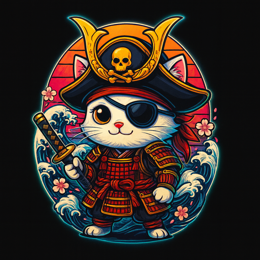 Pirate Samurai Cat — Tee (Black)
