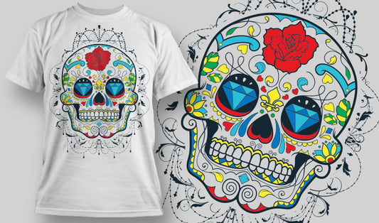 Colorful Skull Graphic T-shirt (Black)