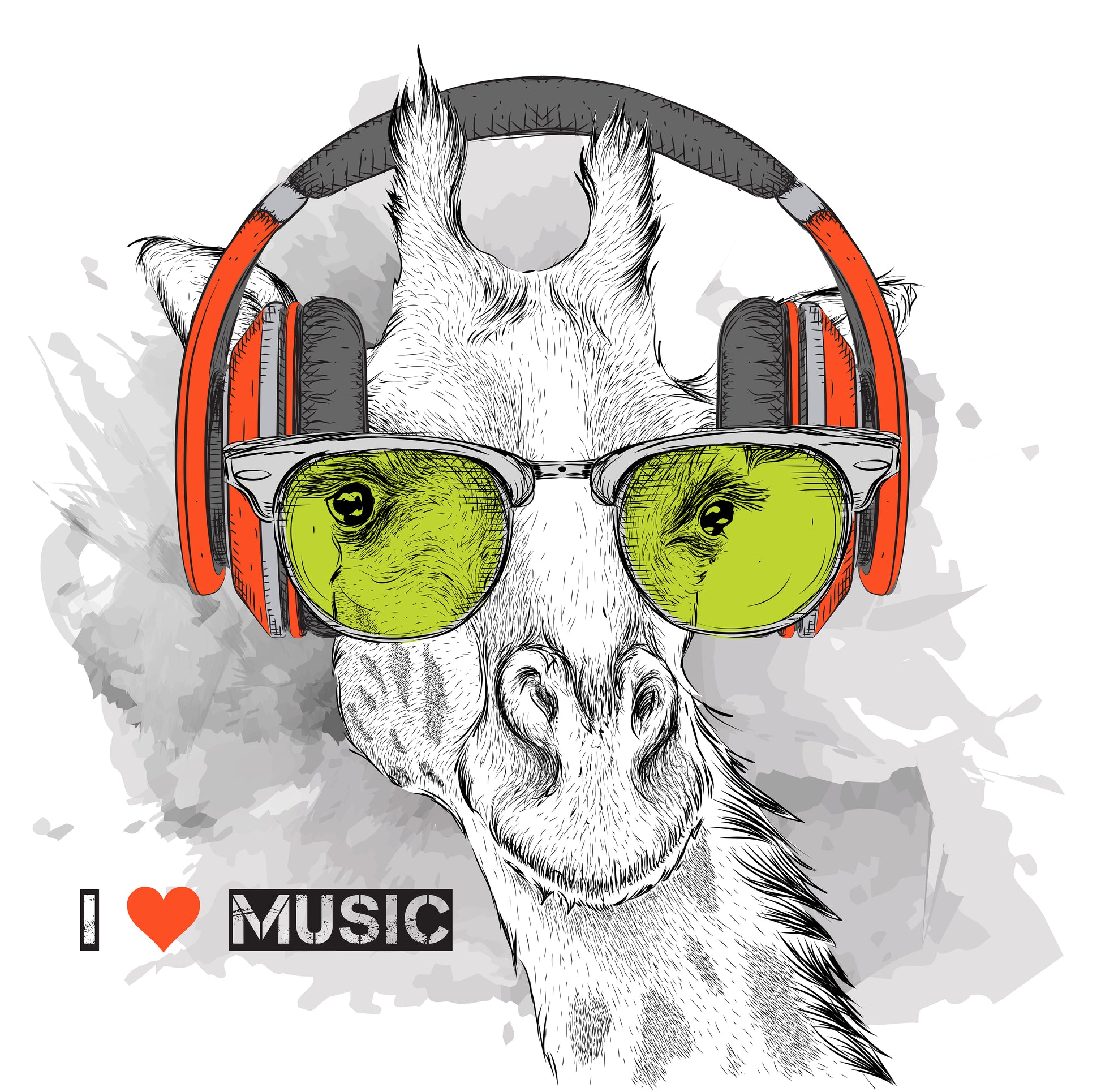 Giraffe With Headphones Tee (White)