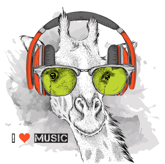 Giraffe With Headphones Tee (White)
