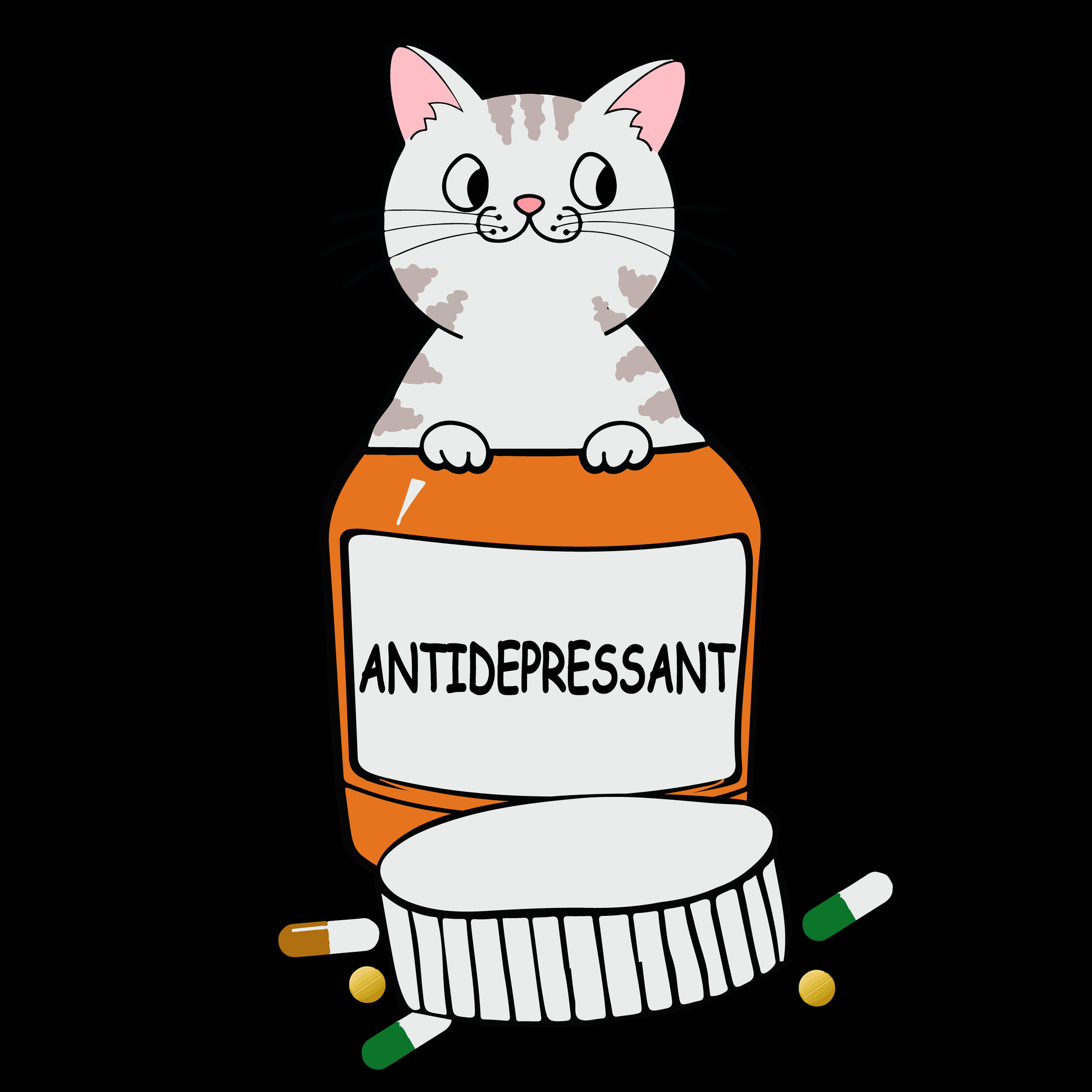 Cute Cat With Medicine Bottle (White)