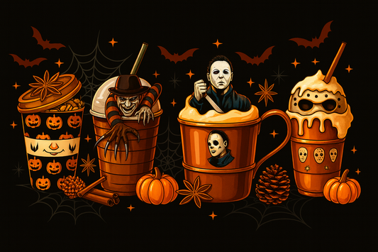 Spooky Coffee Lineup — Black Tee (Adult Sizes)