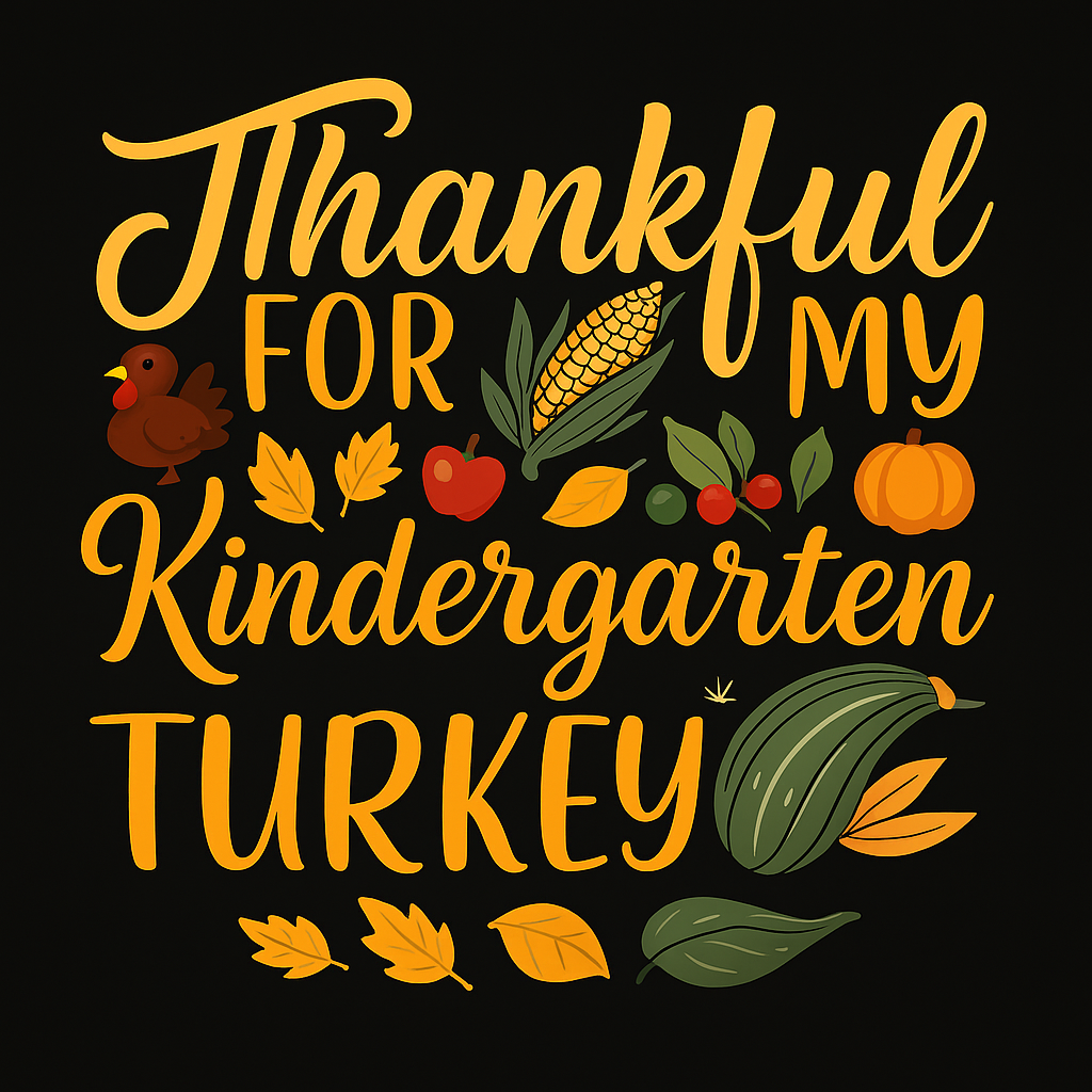 Thankful Kindergarten Turkey T-shirt (Black)